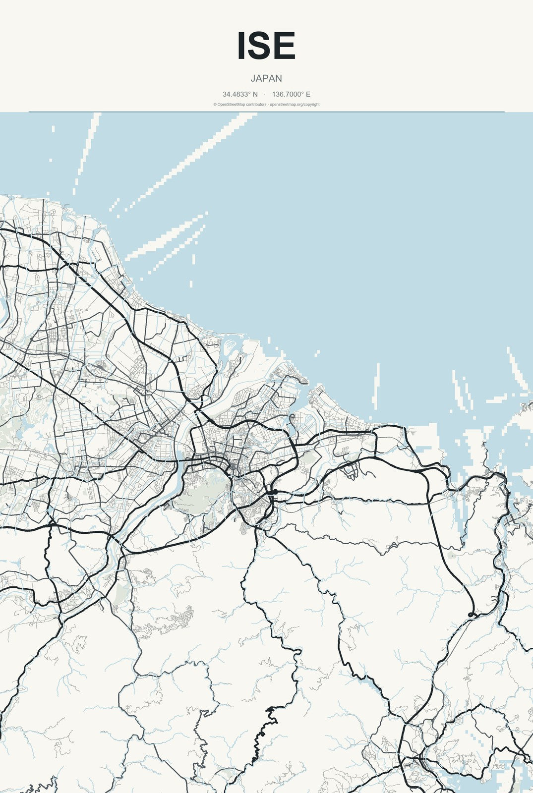 Ise, Japan City Map Aluminum Sign in Headline Atlas style