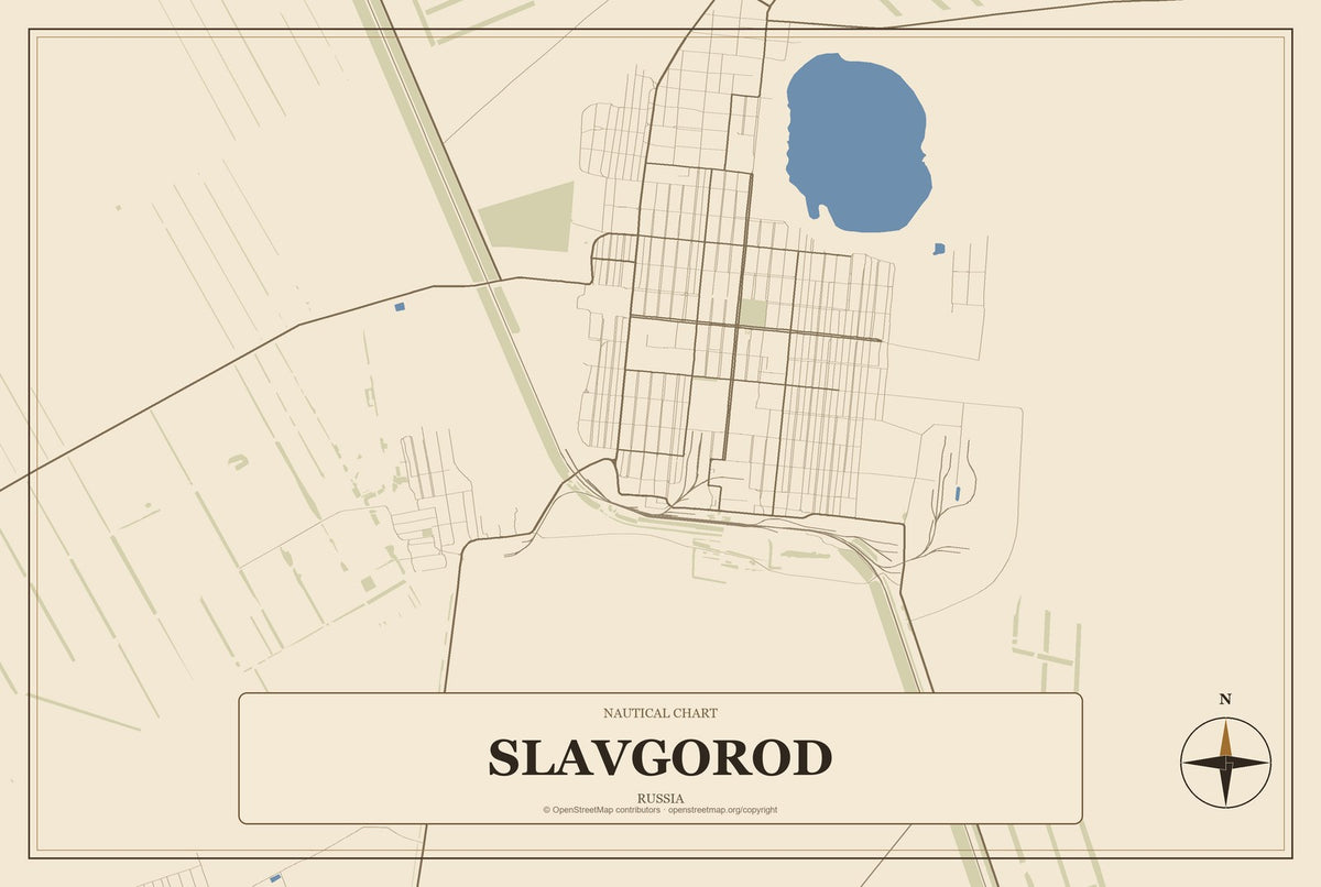 Slavgorod, Russia City Map Aluminum Sign in Heritage Nautical style