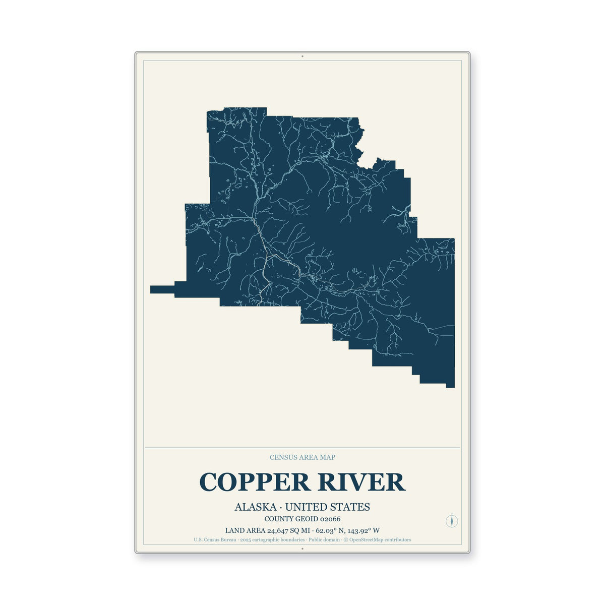 Copper River Census Area, Alaska Map Aluminum Sign in Coastal Cutout style
