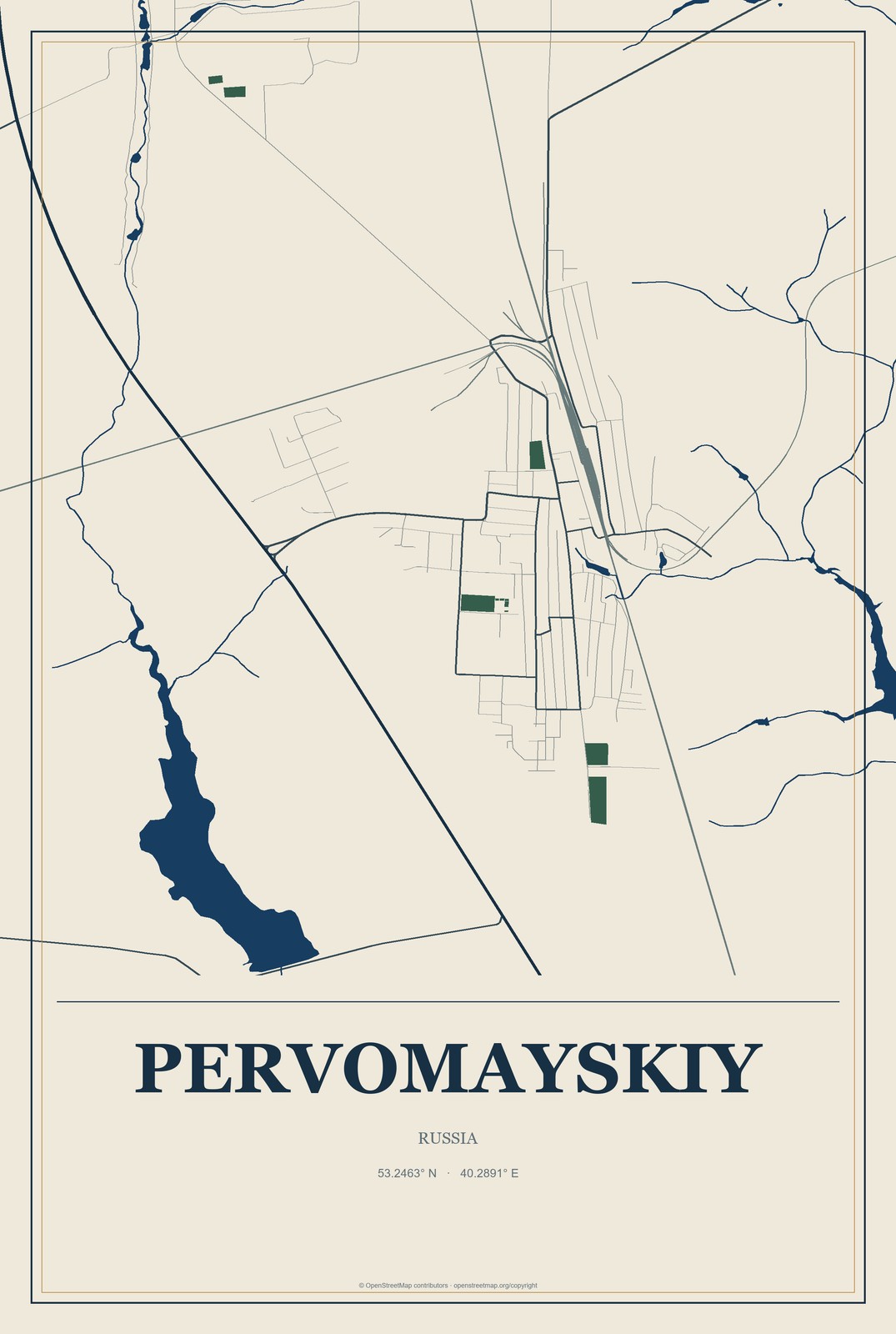 Pervomayskiy, Zabaykalskiy (Transbaikal) Kray, Russia City Map Aluminum Sign in Coastal Cutout style