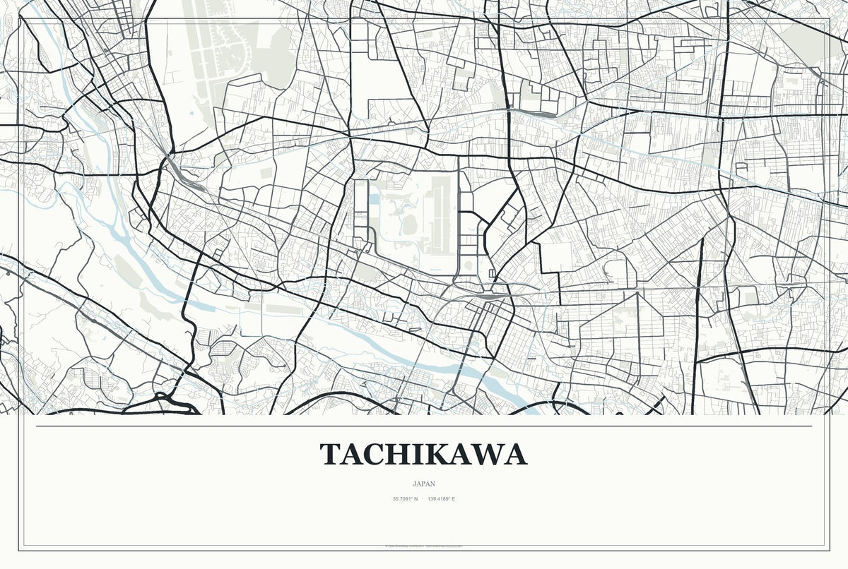 Tachikawa, Japan City Map Aluminum Sign in Gallery Air style