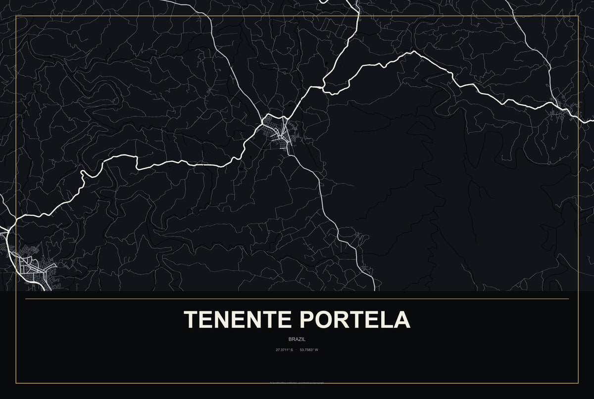 Tenente Portela, Brazil City Map Aluminum Sign in Metropolitan Noir style