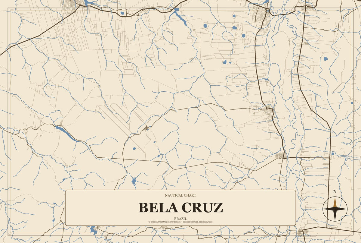 Bela Cruz, Brazil City Map Aluminum Sign in Heritage Nautical style