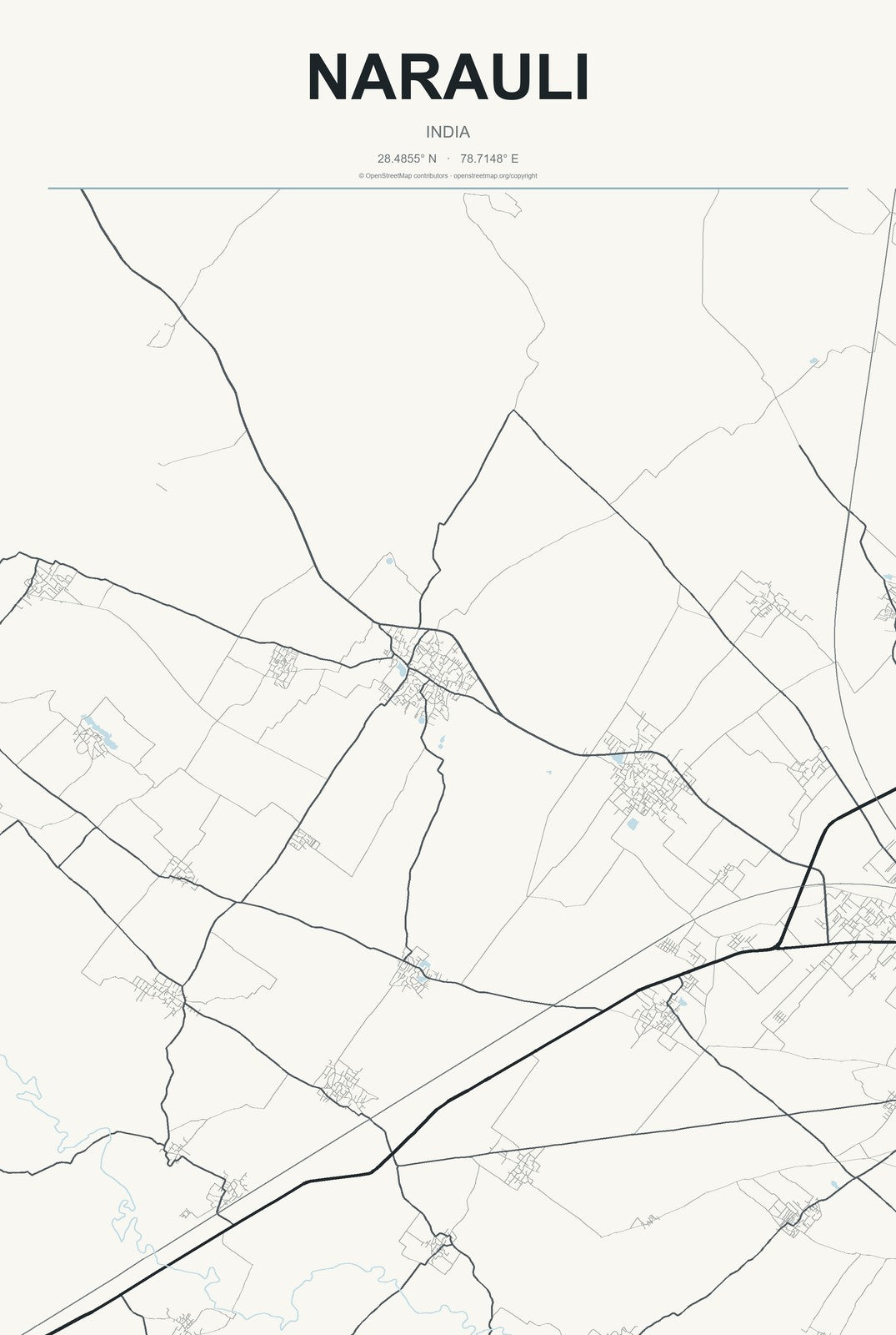 Narauli, India City Map Aluminum Sign in Headline Atlas style
