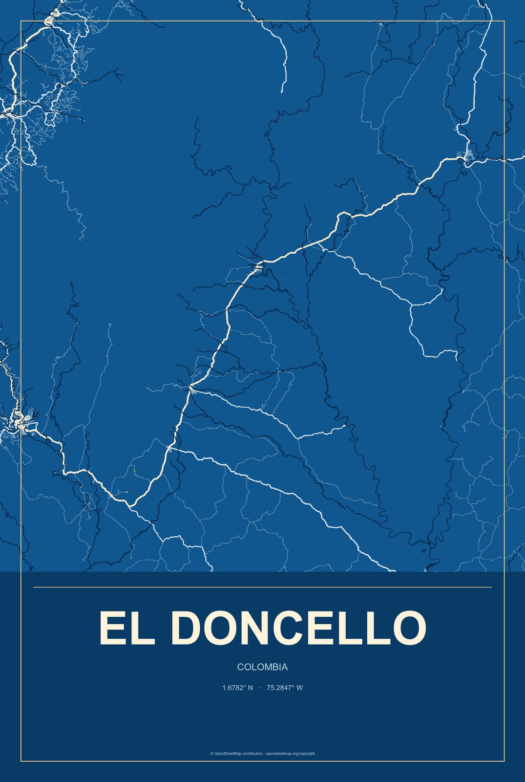 El Doncello, Colombia City Map Aluminum Sign in Harbor Cobalt style