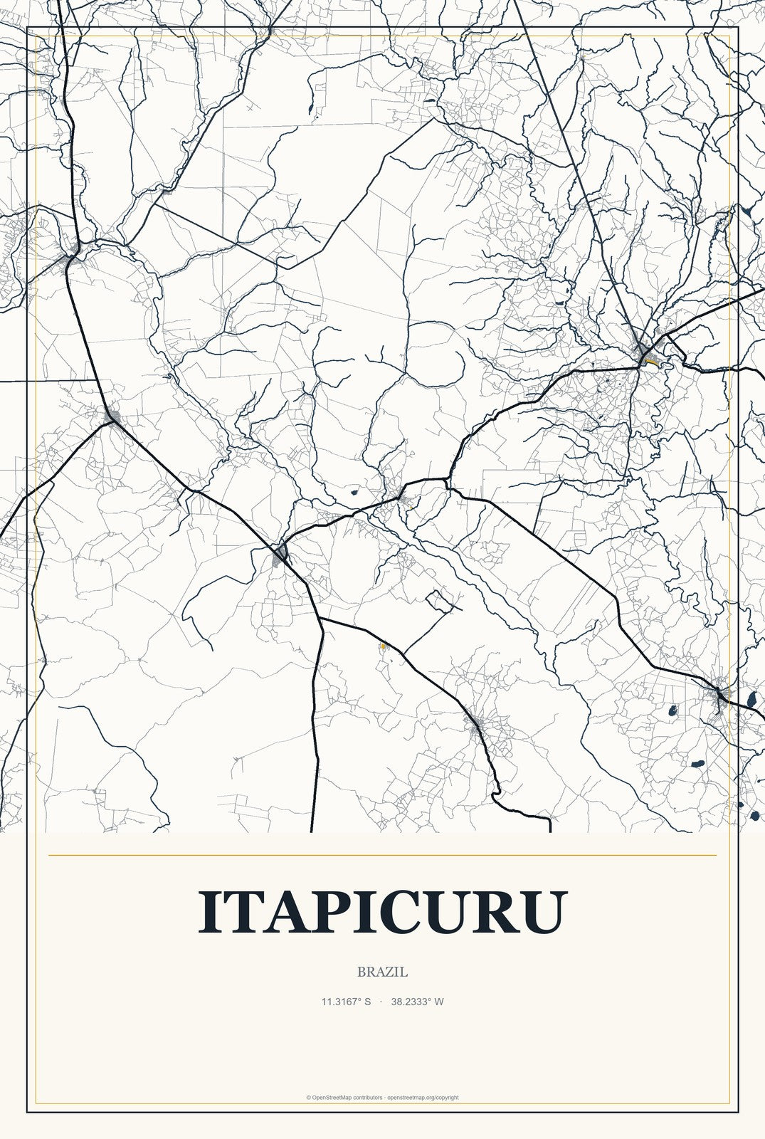 Itapicuru, Brazil City Map Aluminum Sign in Citrine Modern style
