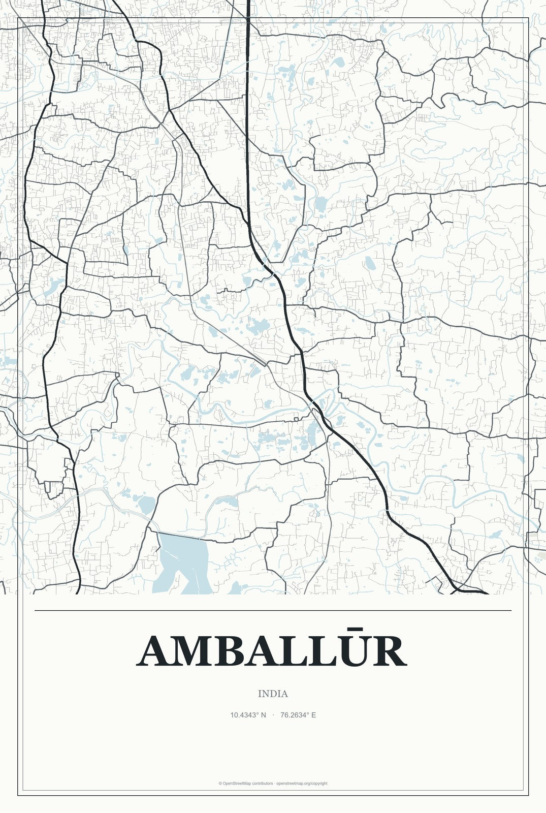 Amballūr, India City Map Aluminum Sign in Gallery Air style