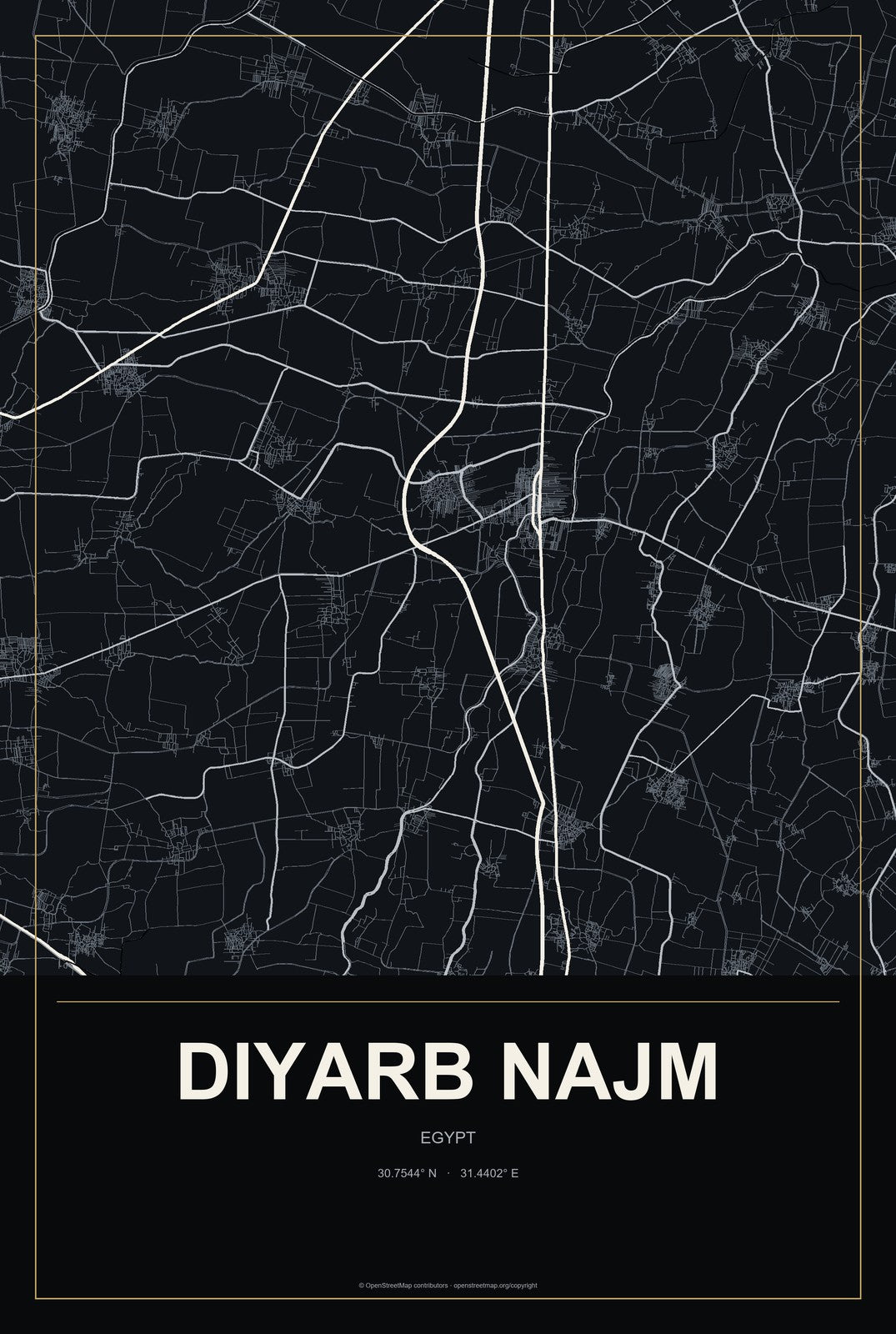 Diyarb Najm, Egypt City Map Aluminum Sign in Metropolitan Noir style
