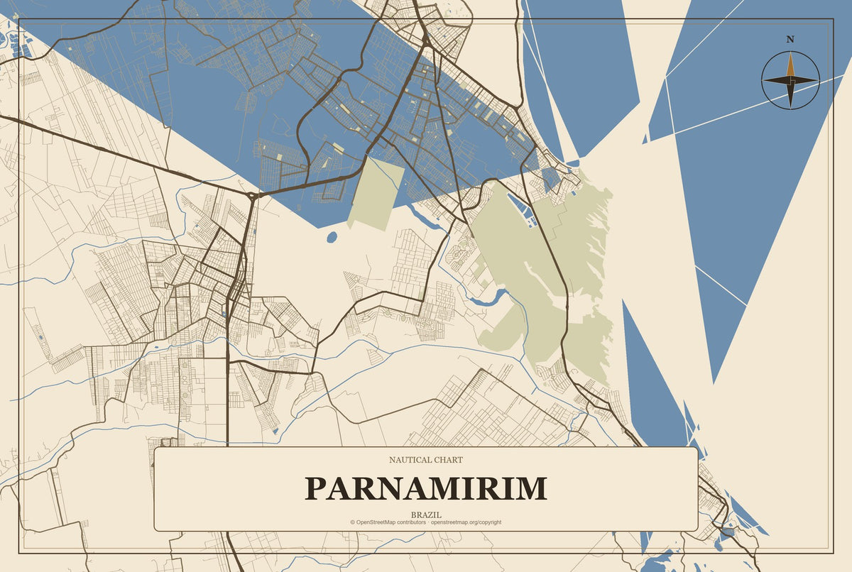 Parnamirim, Pernambuco, Brazil City Map Aluminum Sign in Heritage Nautical style
