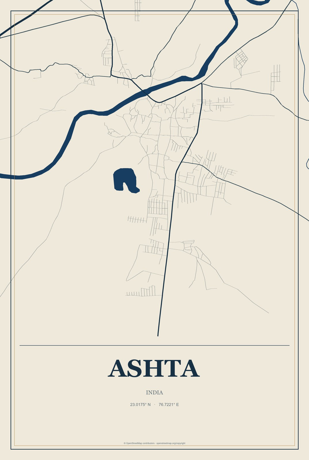 Ashta, Madhya Pradesh, India City Map Aluminum Sign in Coastal Cutout style