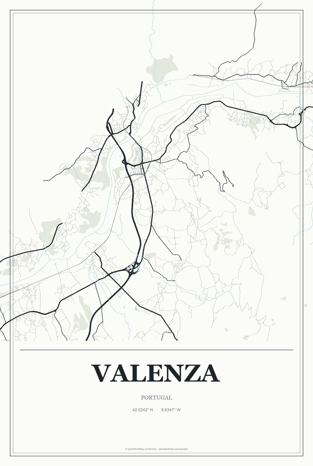 Valenza, Portugal City Map Aluminum Sign in Gallery Air style