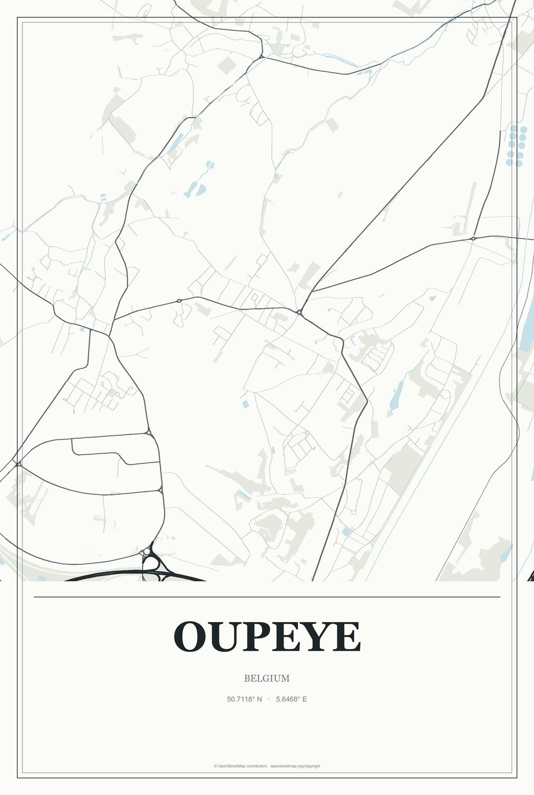 Oupeye, Belgium City Map Aluminum Sign in Gallery Air style
