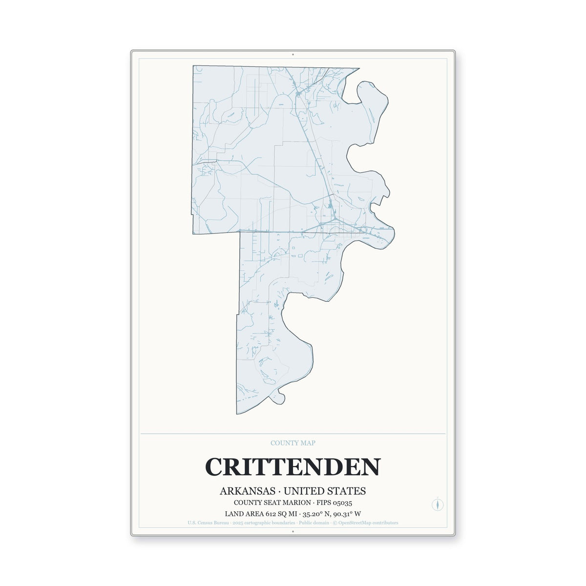 Crittenden County, Arkansas Map Aluminum Sign in Gallery Air style