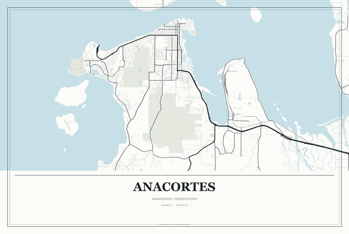 Anacortes, Washington City Map Aluminum Sign in Gallery Air style