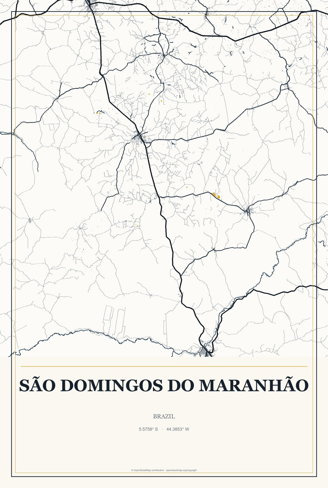 São Domingos do Maranhão, Brazil City Map Aluminum Sign in Citrine Modern style