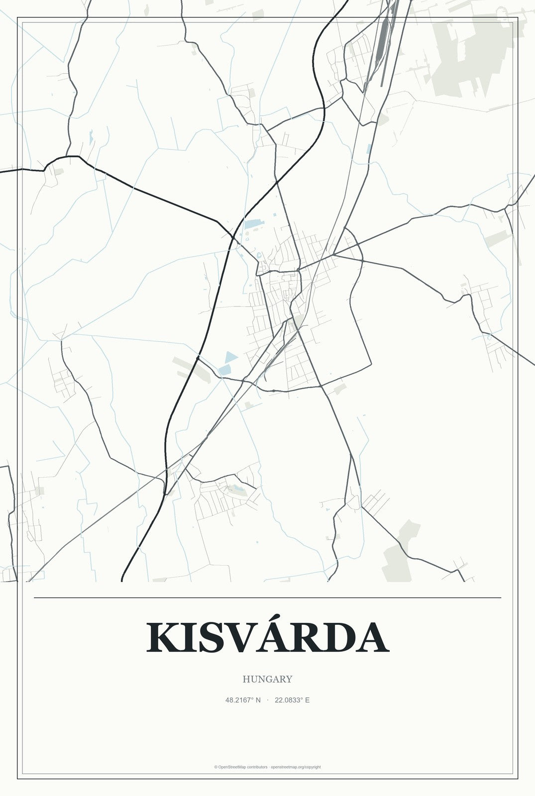 Kisvárda, Hungary City Map Aluminum Sign in Gallery Air style
