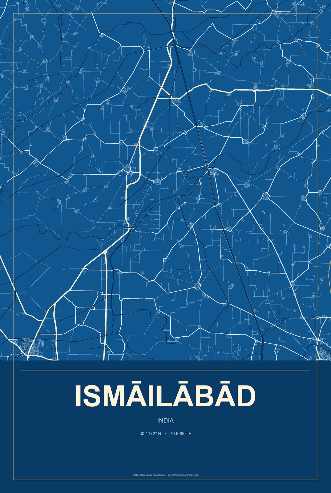 Ismāilābād, India City Map Aluminum Sign in Harbor Cobalt style