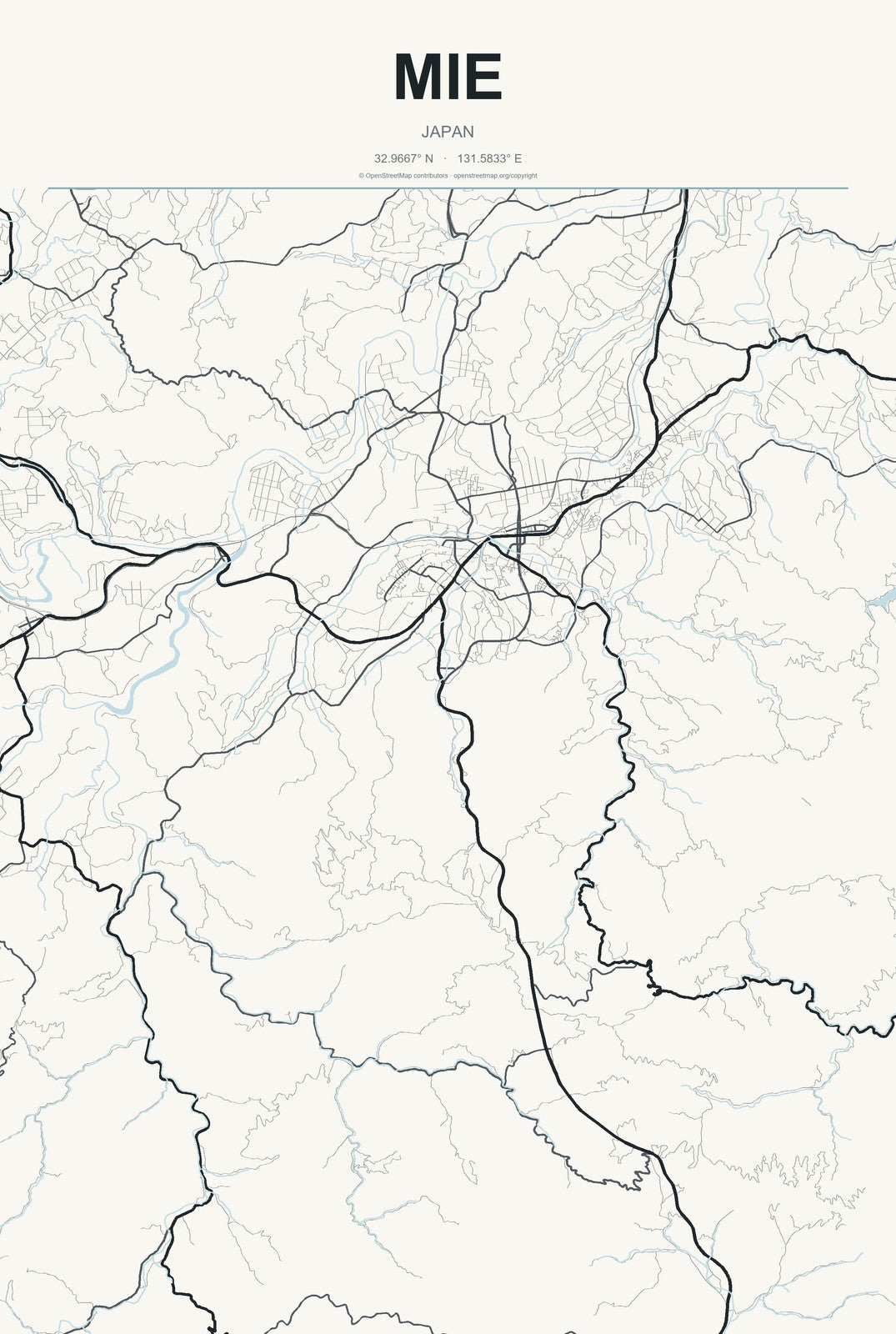 Mie, Japan City Map Aluminum Sign in Headline Atlas style