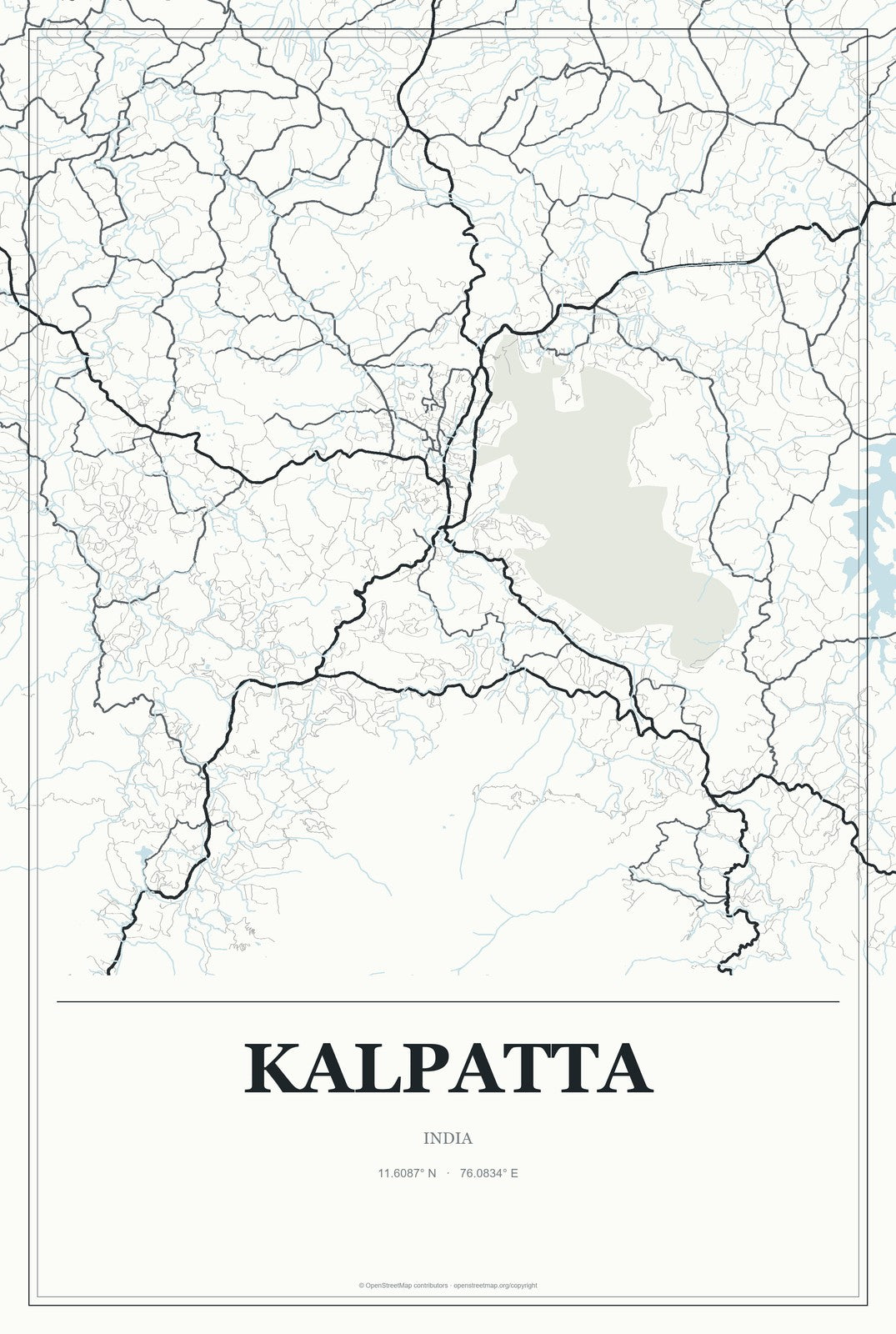 Kalpatta, India City Map Aluminum Sign in Gallery Air style