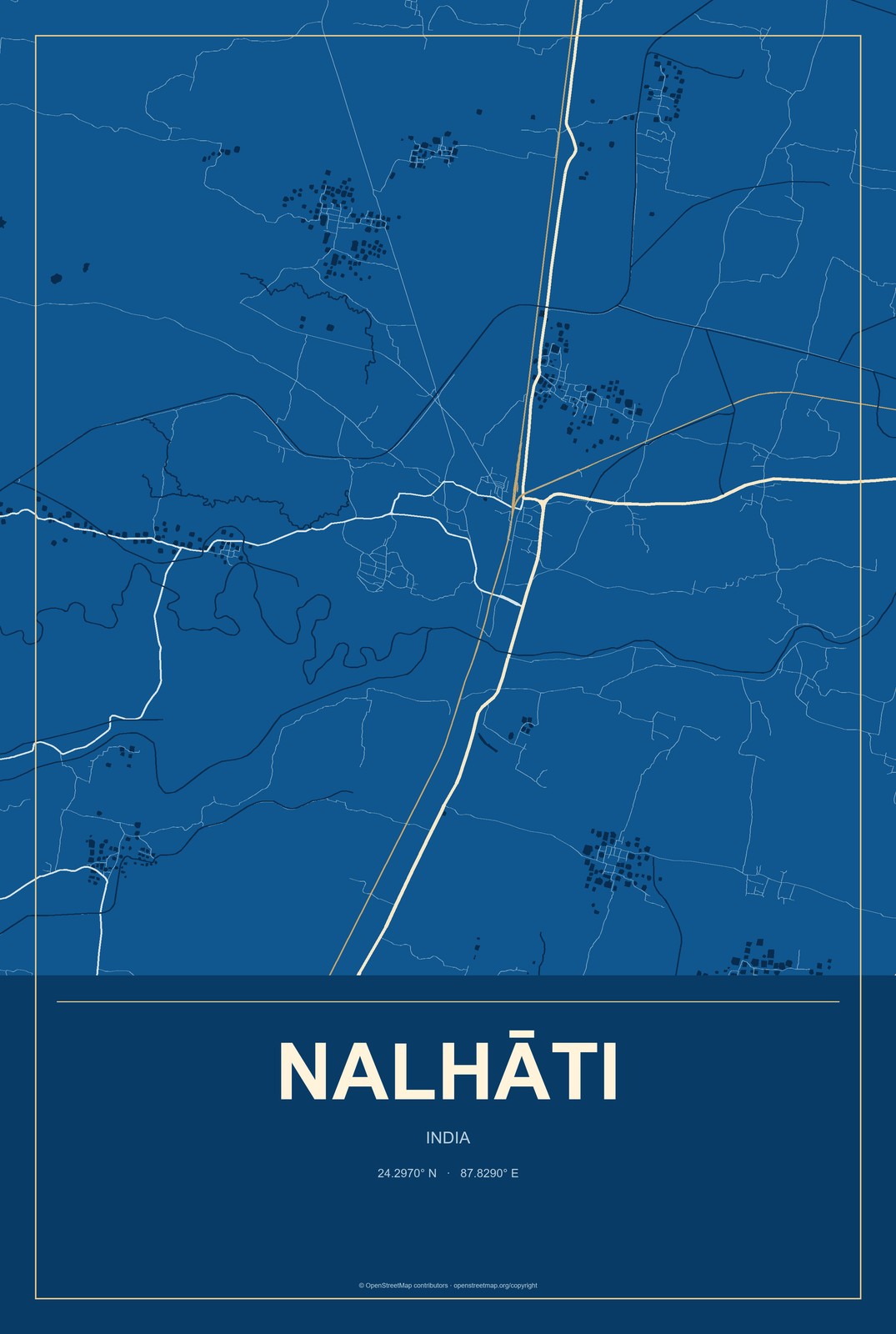 Nalhāti, India City Map Aluminum Sign in Harbor Cobalt style