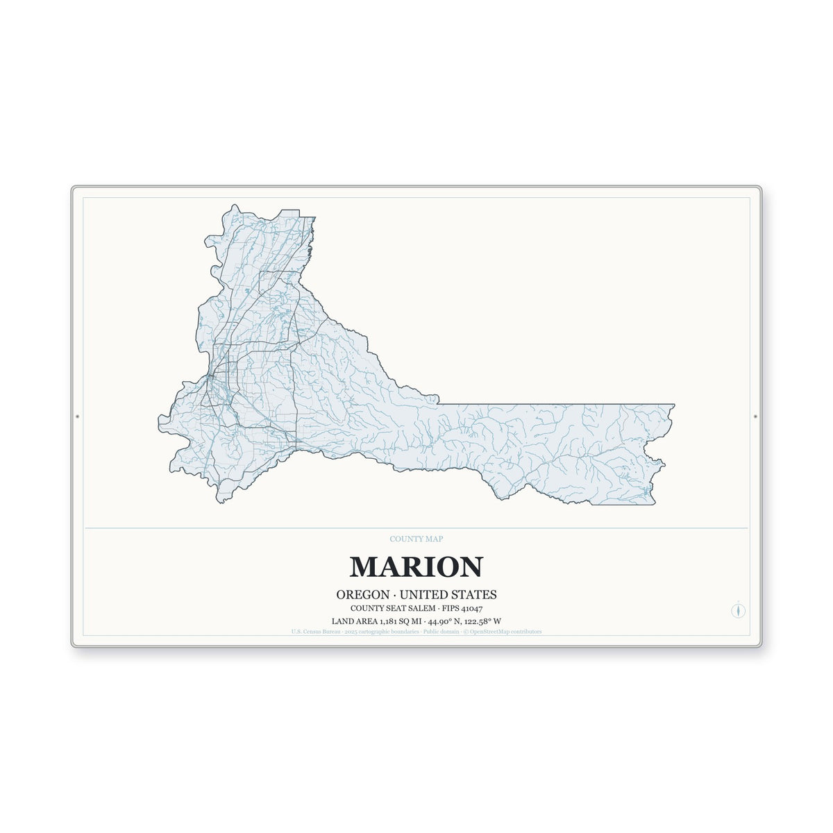 Marion County, Oregon Map Aluminum Sign in Gallery Air style