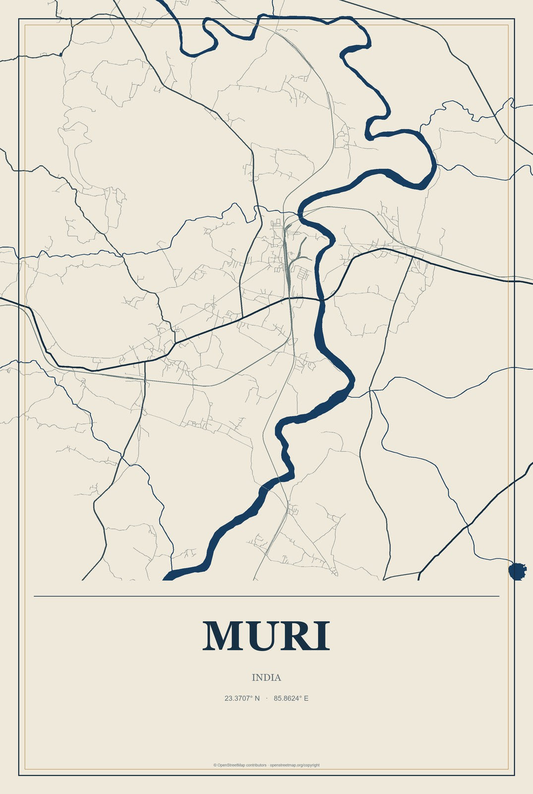 Muri, India City Map Aluminum Sign in Coastal Cutout style