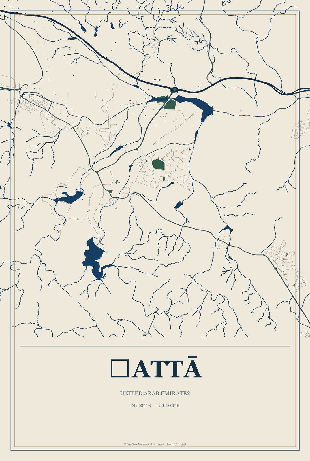 Ḩattā, United Arab Emirates City Map Aluminum Sign in Coastal Cutout style