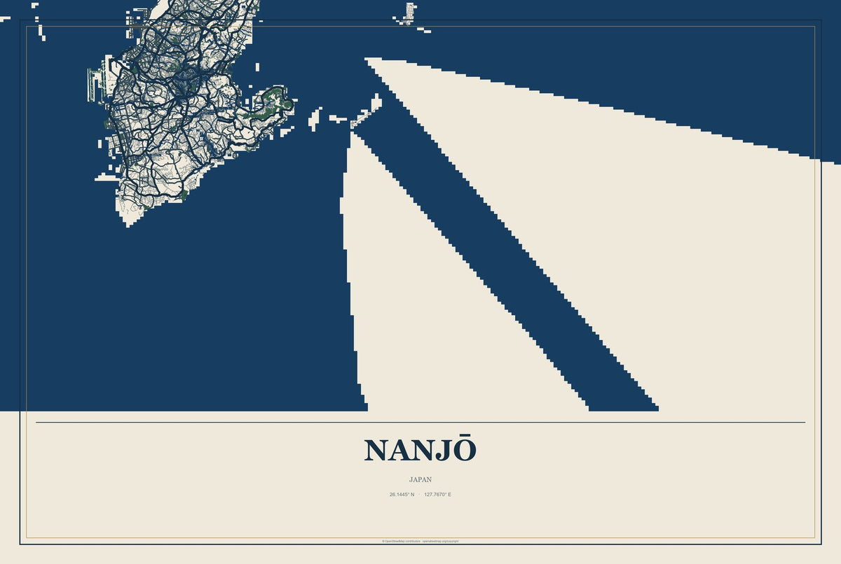 Nanjō, Japan City Map Aluminum Sign in Coastal Cutout style
