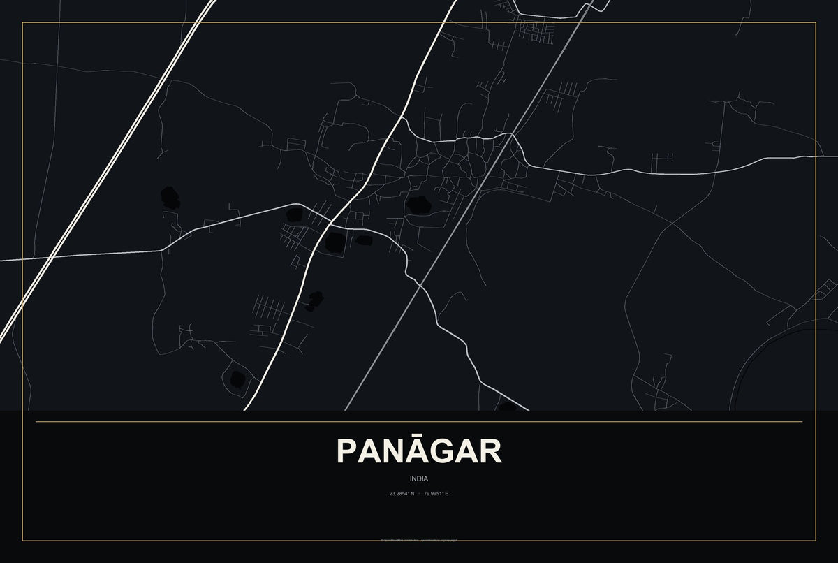 Panāgar, India City Map Aluminum Sign in Metropolitan Noir style