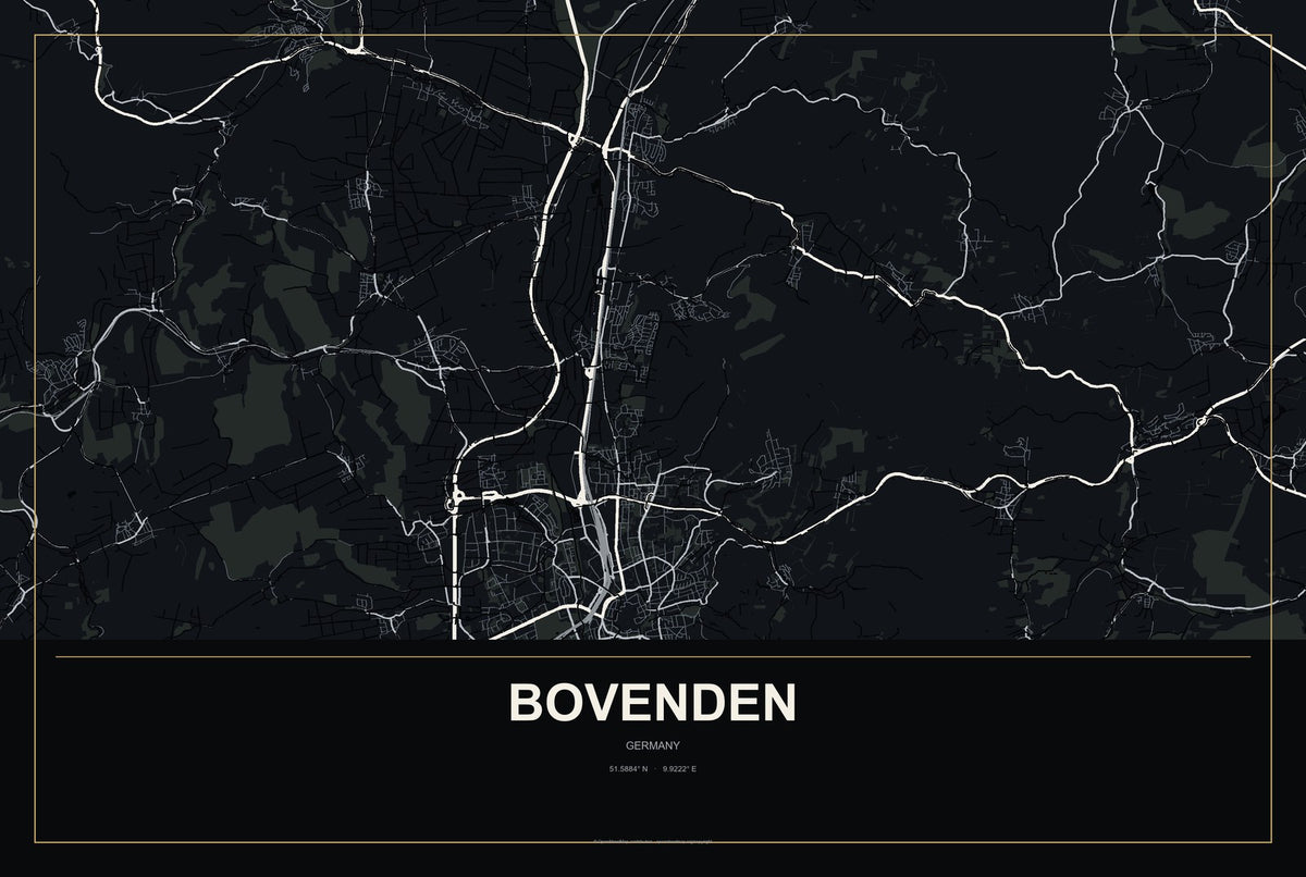 Bovenden, Germany City Map Aluminum Sign in Metropolitan Noir style