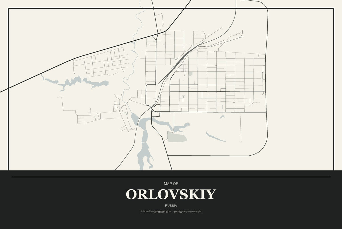 Orlovskiy, Russia City Map Aluminum Sign in Museum Plaque style