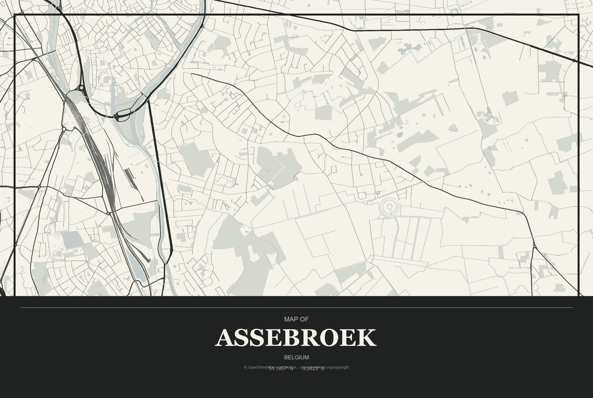 Assebroek, Belgium City Map Aluminum Sign in Museum Plaque style