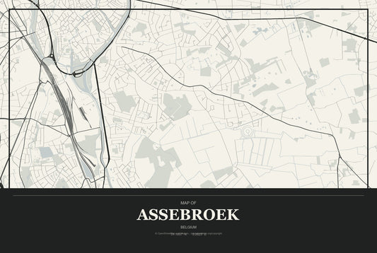 Assebroek, Belgium City Map Aluminum Sign in Museum Plaque style