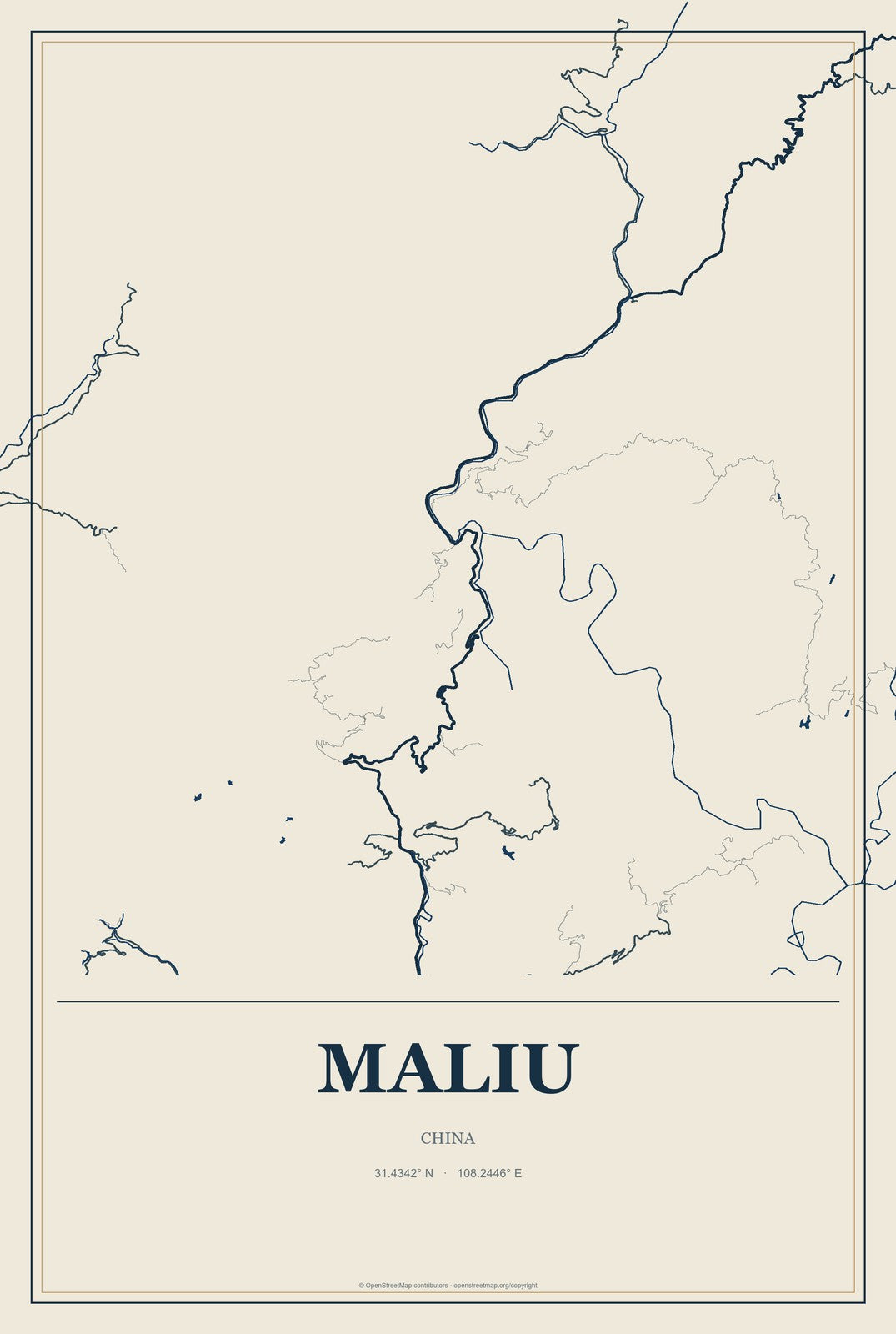 Maliu, China City Map Aluminum Sign in Coastal Cutout style