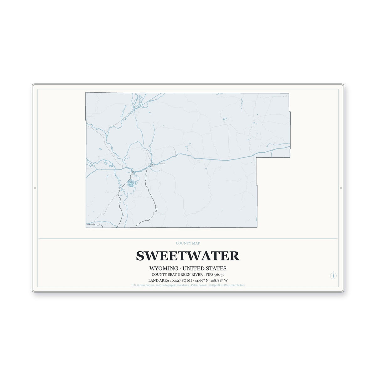 Sweetwater County, Wyoming Map Aluminum Sign in Gallery Air style