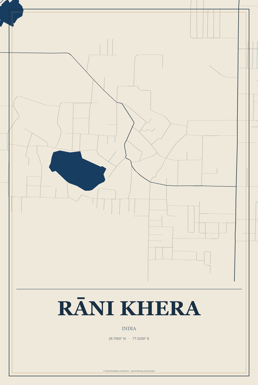 Rāni Khera, India City Map Aluminum Sign in Coastal Cutout style