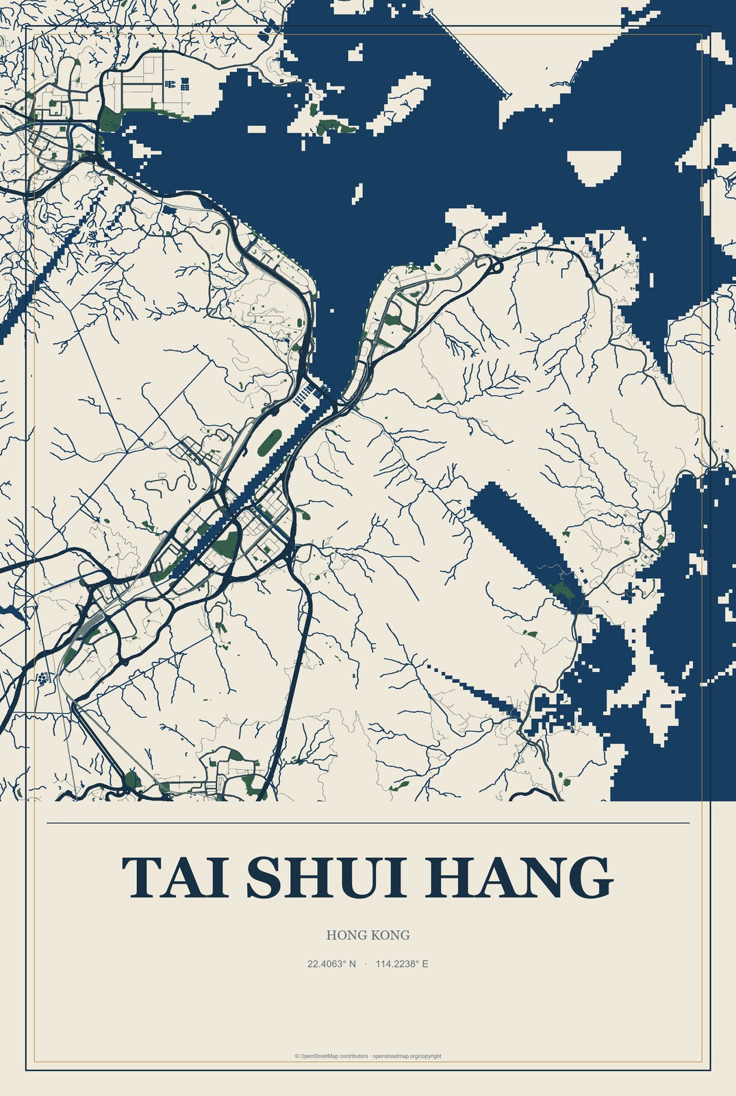 Tai Shui Hang, Hong Kong City Map Aluminum Sign in Coastal Cutout style