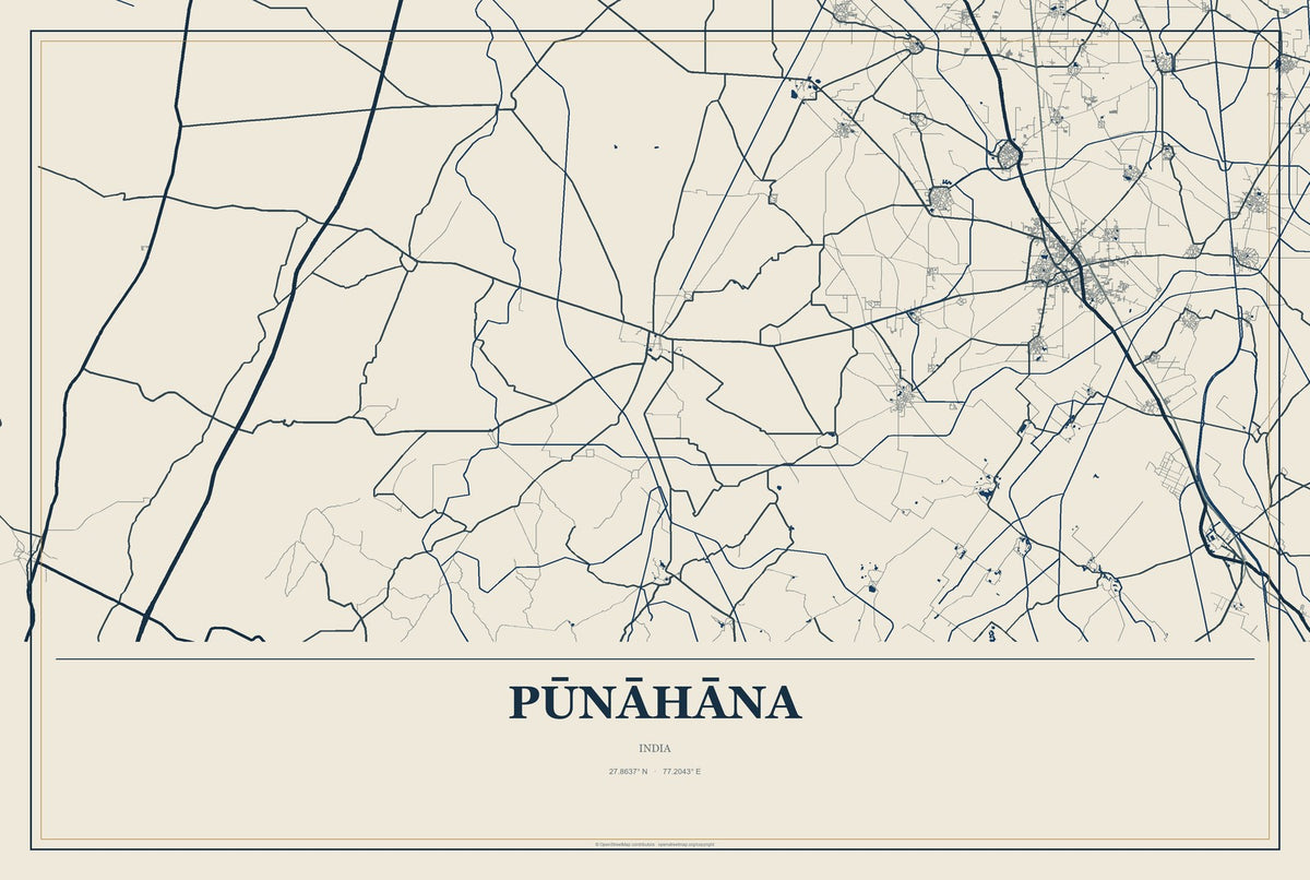 Pūnāhāna, India City Map Aluminum Sign in Coastal Cutout style