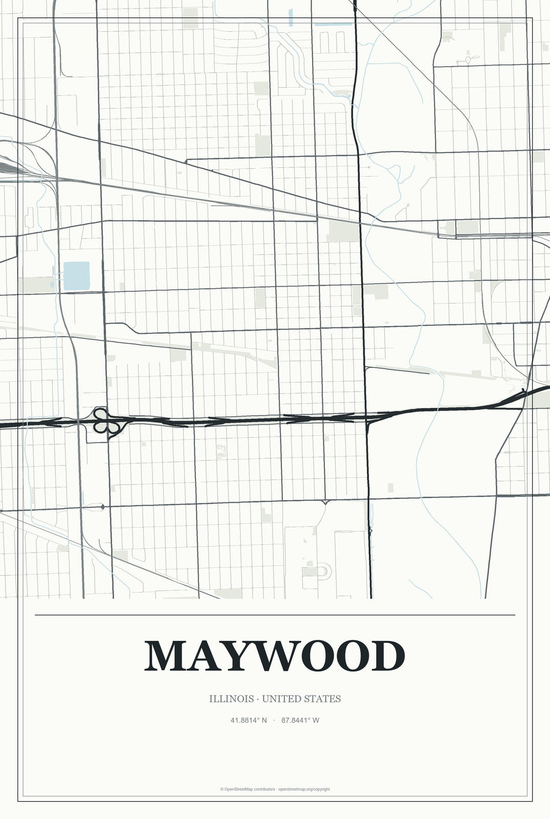 Maywood, Illinois City Map Aluminum Sign in Gallery Air style