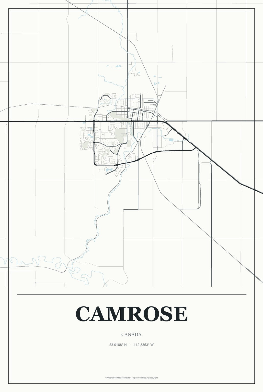 Camrose, Canada City Map Aluminum Sign in Gallery Air style