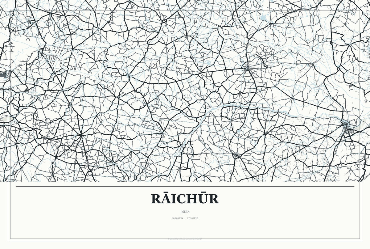 Rāichūr, India City Map Aluminum Sign in Gallery Air style