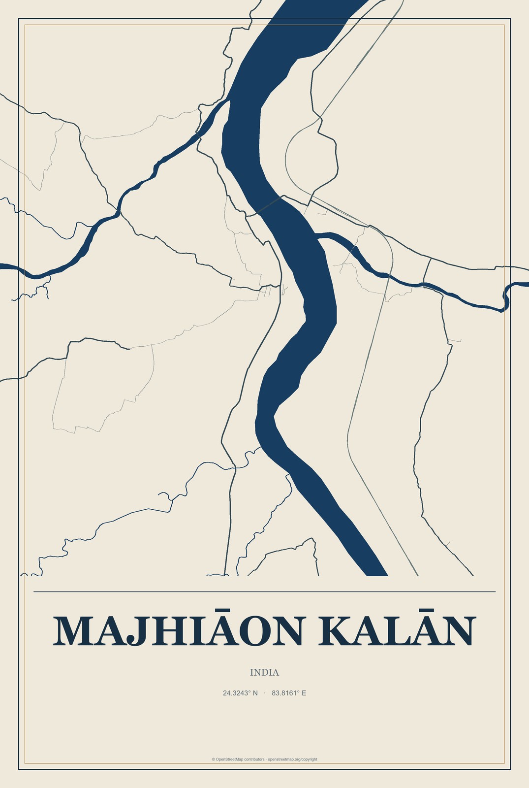 Majhiāon Kalān, India City Map Aluminum Sign in Coastal Cutout style