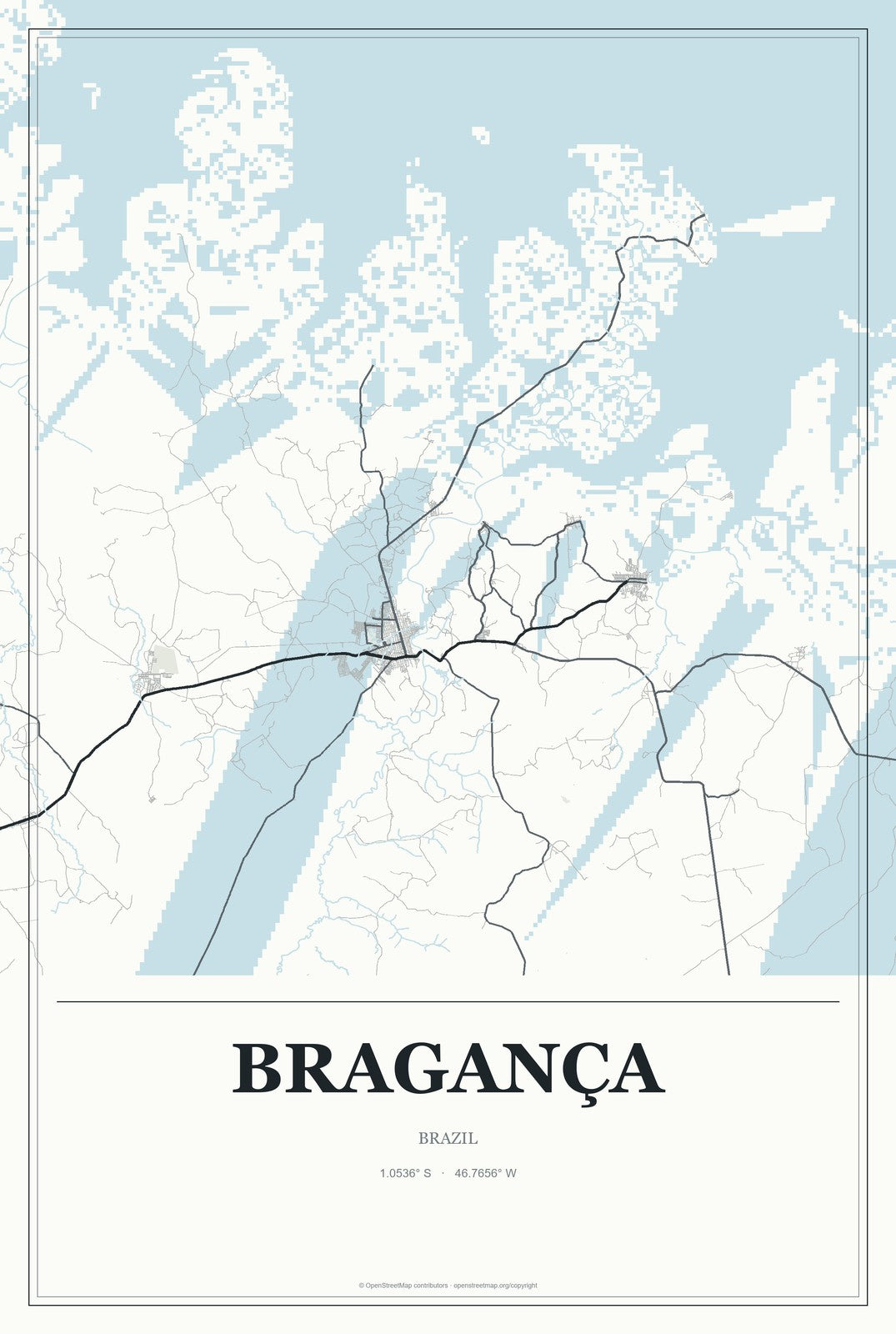 Bragança, Brazil City Map Aluminum Sign in Gallery Air style