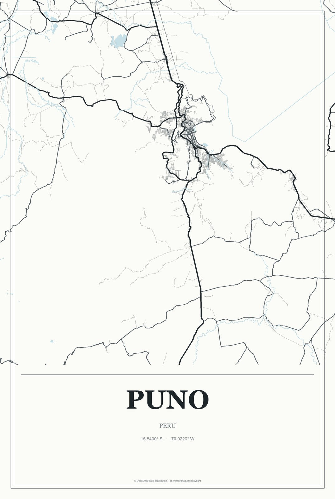 Puno, Peru City Map Aluminum Sign in Gallery Air style