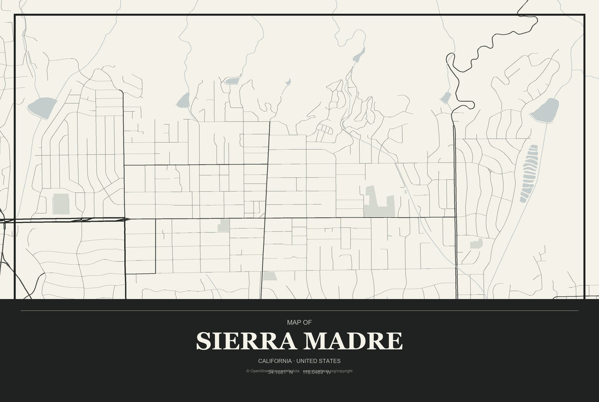 Sierra Madre, California City Map Aluminum Sign in Museum Plaque style