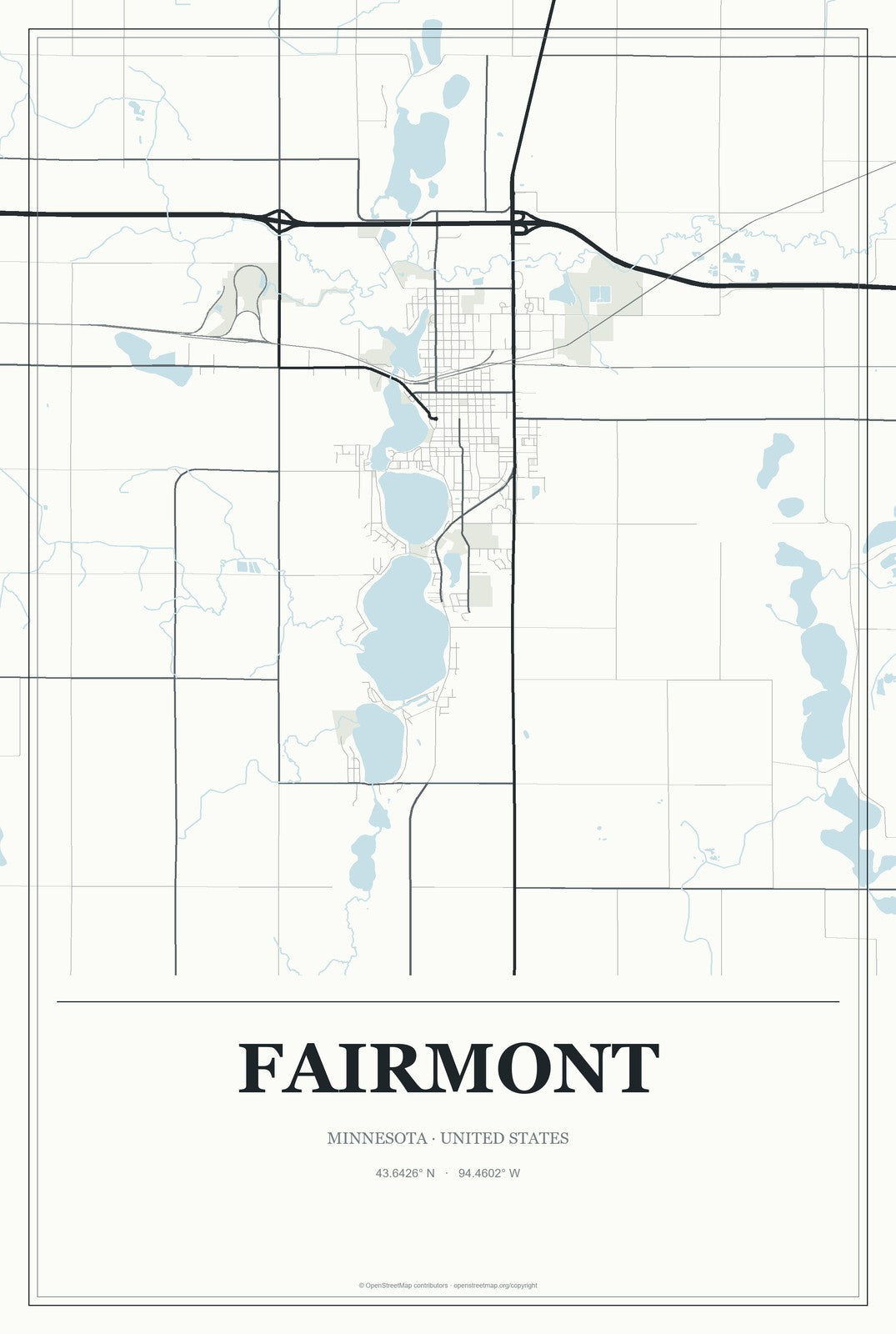 Fairmont, Minnesota City Map Aluminum Sign in Gallery Air style
