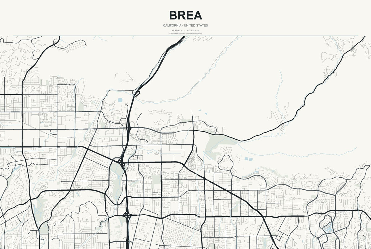 Brea, California City Map Aluminum Sign in Headline Atlas style