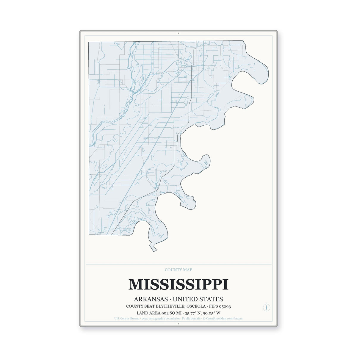 Mississippi County, Arkansas Map Aluminum Sign in Gallery Air style