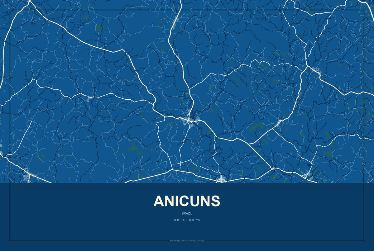 Anicuns, Brazil City Map Aluminum Sign in Harbor Cobalt style