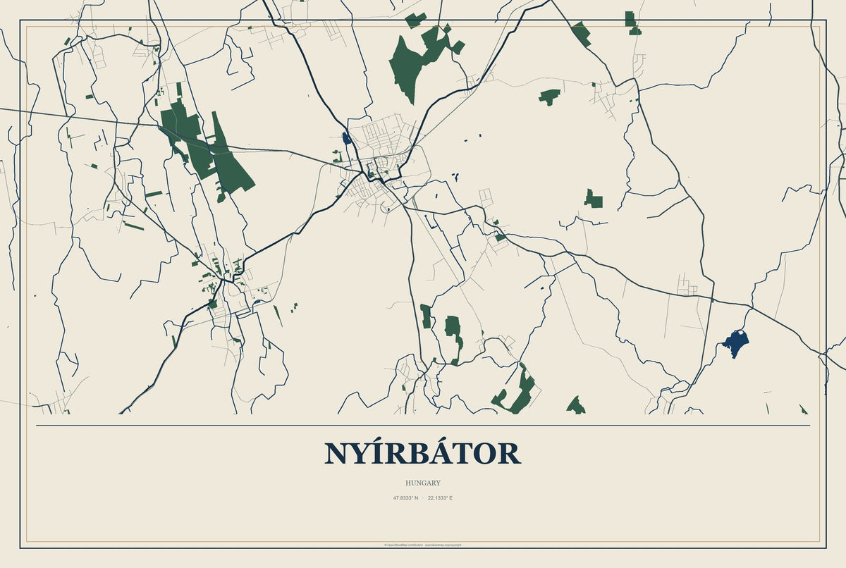 Nyírbátor, Hungary City Map Aluminum Sign in Coastal Cutout style